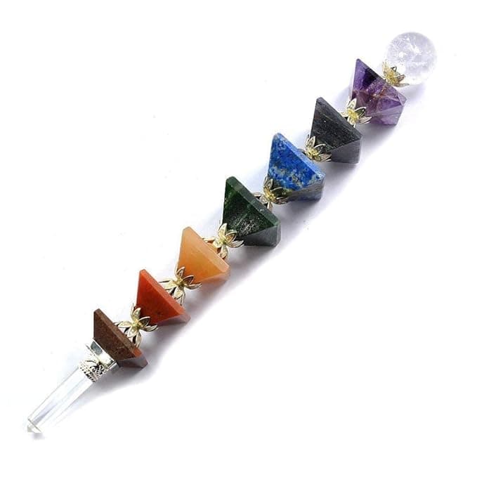 7 Chakra Stone Wand with seven coloured stone sections